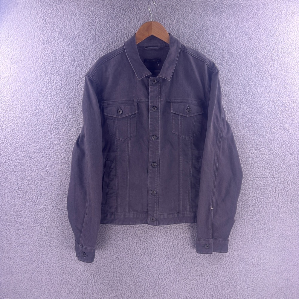 John Varvatos USA Mens Large Gray Denim Trucker Jacket Button Up Cotton Stretch